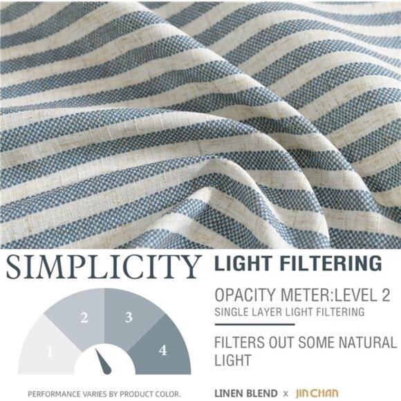 Valance Curtain Linen Textured Striped Window Curtain for Living Room Stripe - Picture 4 of 7